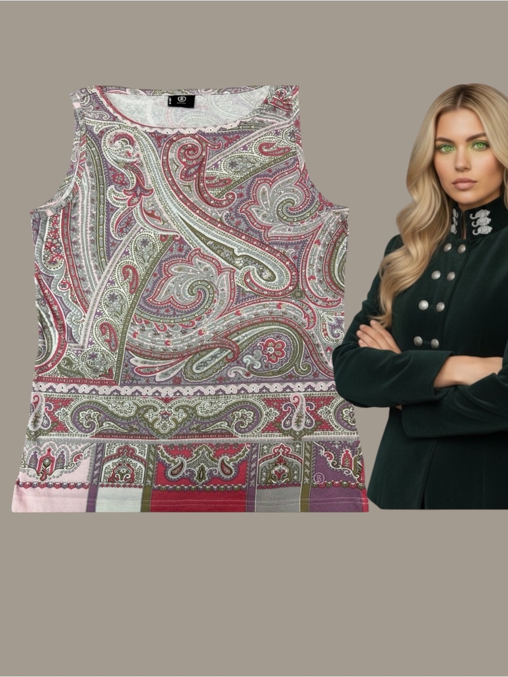 Bogner Pink Green Paisley Tank Top